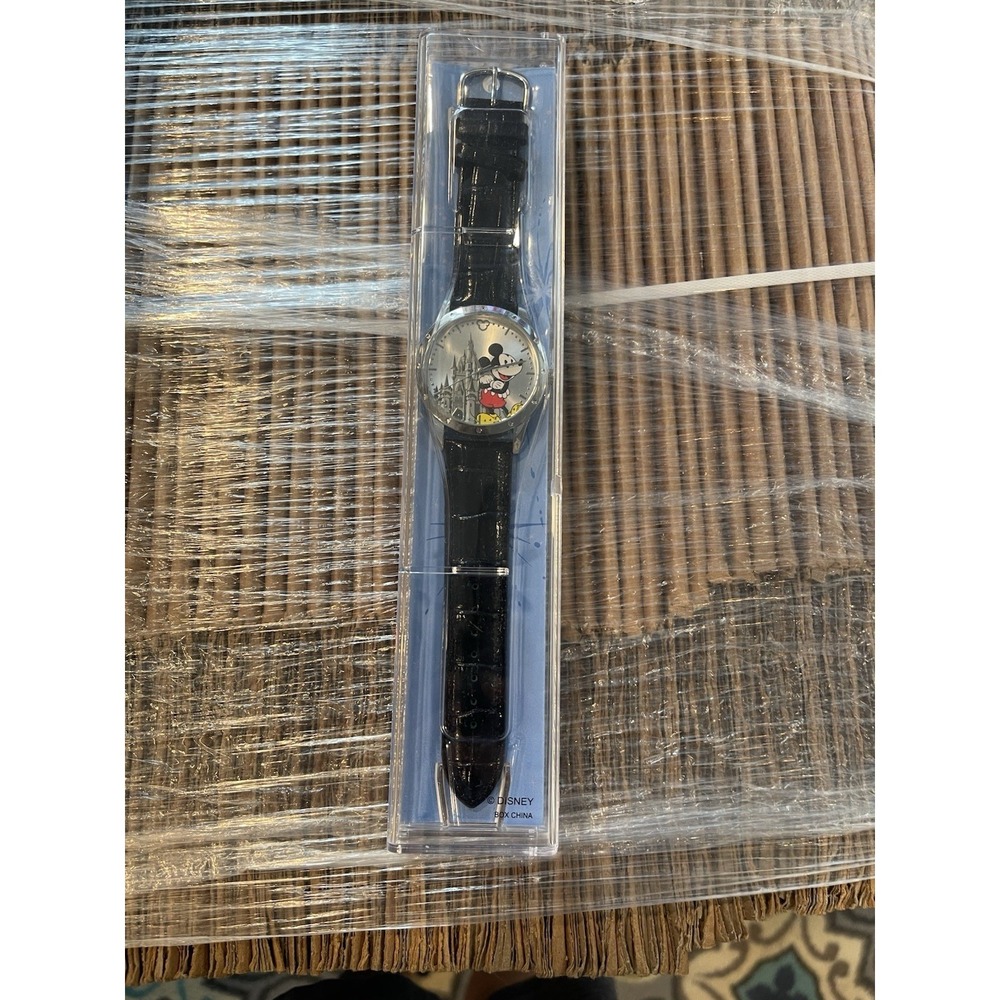 Walt Disney Mickey & Castle Limited Release MENS WATCH Black Leather Band - New!